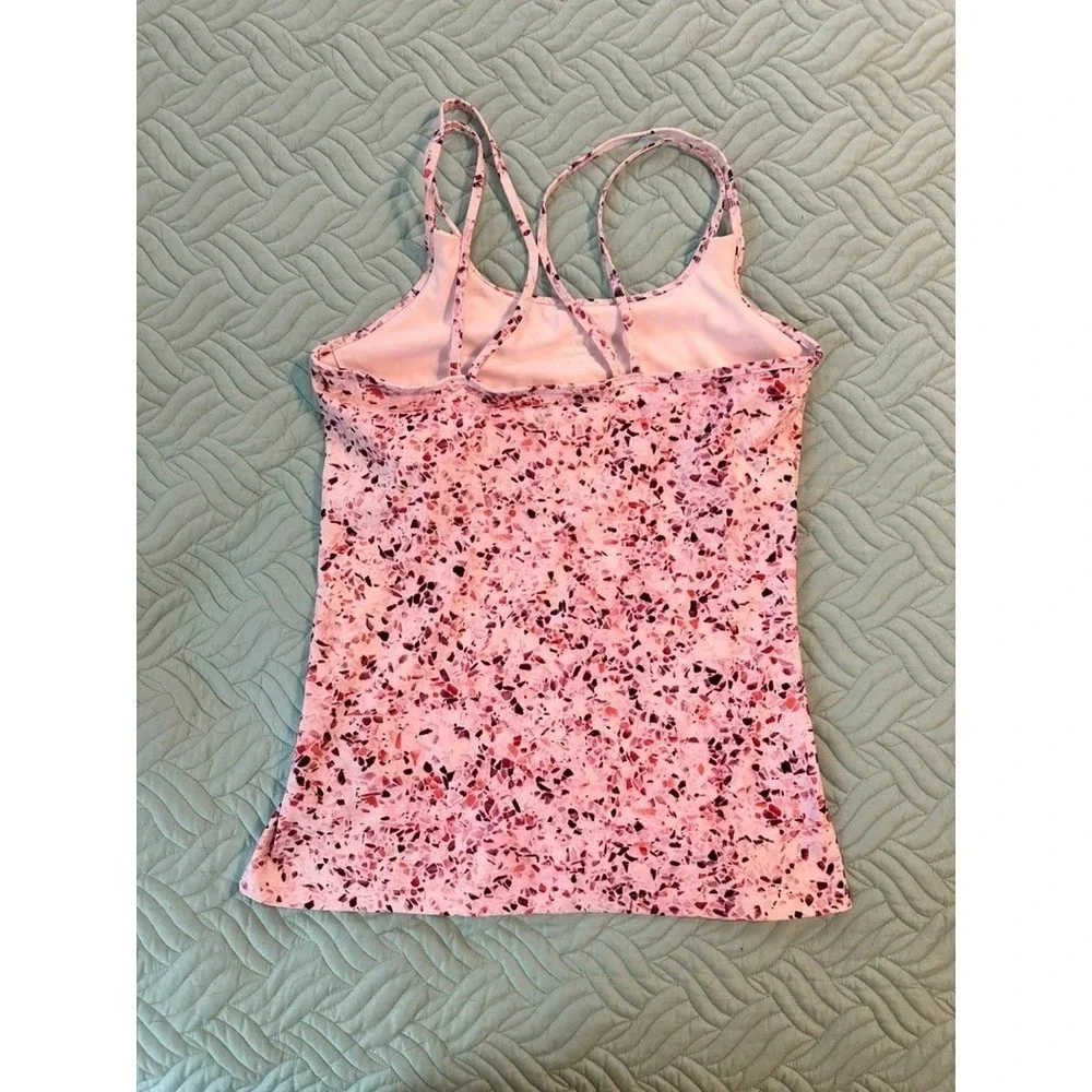 Gaiam Womens Pink Terrazzo Print Activewear Set Strappy‎ Tank & Leggings